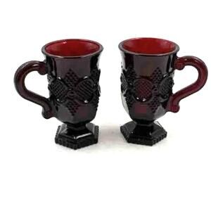 Vintage Avon Cape Cod Ruby Red Pedestal Mugs Set of 6 In Original Boxes